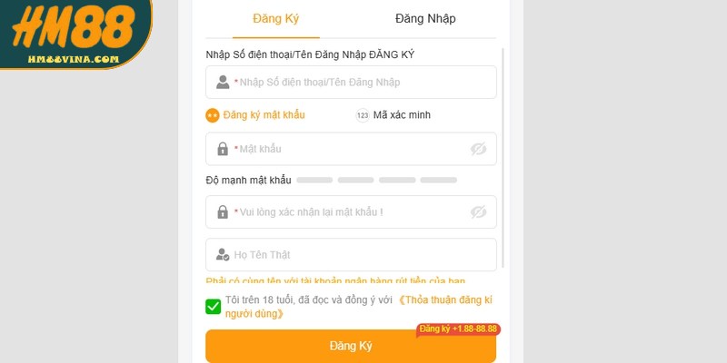 Đăng ký tài khoản tặng 88k HM88 là CTKM giúp bạn khởi động giải trí đỉnh